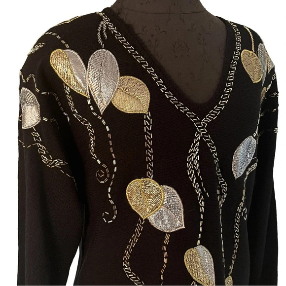 Umi Collections by Anne Crimmins Vintage Santana Knit Tunic Metallic Leaves L - Picture 2 of 7